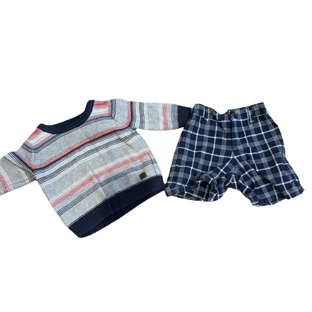Janie and jack boys bundle 3-6 sweater and‎ 13-18 shorts plaid